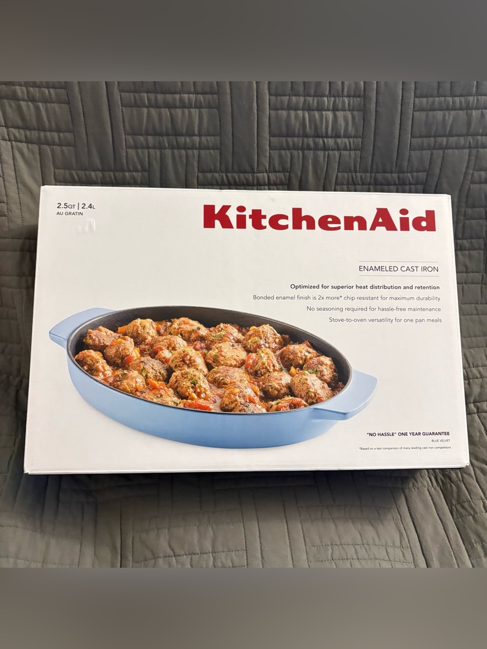 Kitchen Aid Enameled Cast Iron Au Gratin Oval Roasting Pan 2.5 Quart Blue